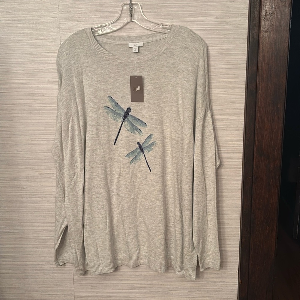 JJill XL Tall Dragonfly Crewneck Sweater